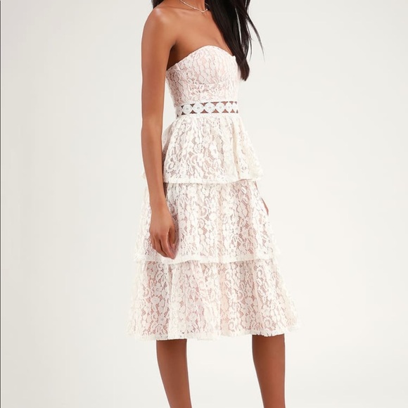 Lulu’s White Lace Strapless Midi Dress - Picture 3 of 8